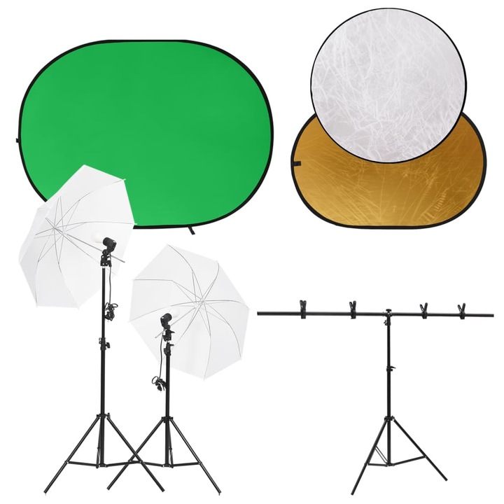 Kit studio foto cu set de lumini vidaXL, ecran de fundal si reflector, 151 x 60 x 70-200 cm, 6.95 kg