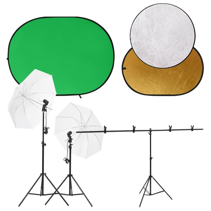 Kit studio foto cu set de lumini vidaXL, ecran de fundal si reflector, 201 x 60 x 70-200 cm, 7.15 kg