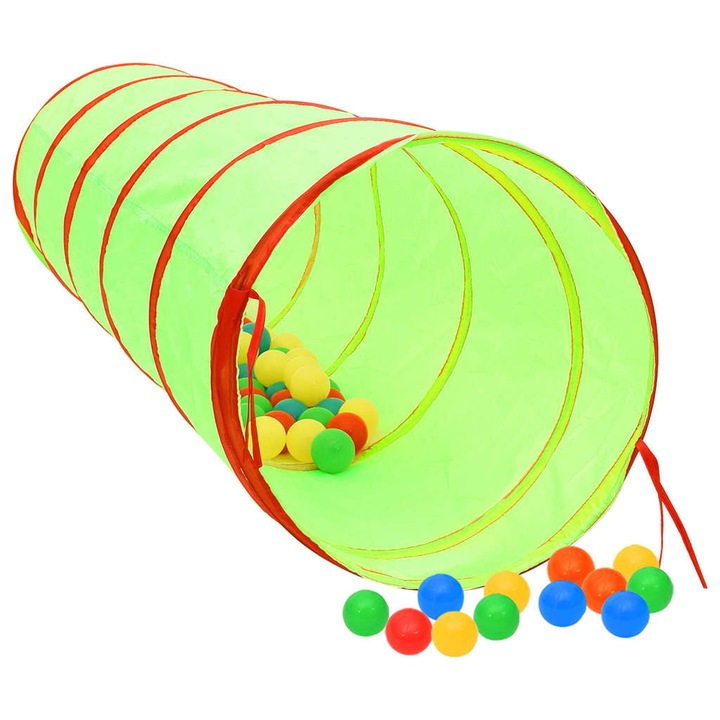 Tunel de joaca pt copii vidaXL, verde, 175 cm, poliester, 250 bile