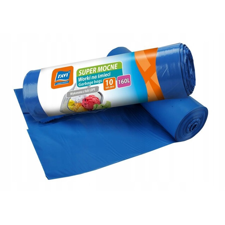 Szemetes zsákok, Ravi, 160 l, 10 db, Kék