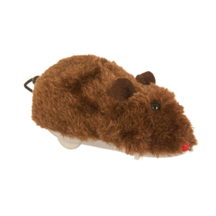 Jucarie interactiva pentru pisici, Soricel mecanic cu rotite si cheita, Maro, JMB-BBL7212