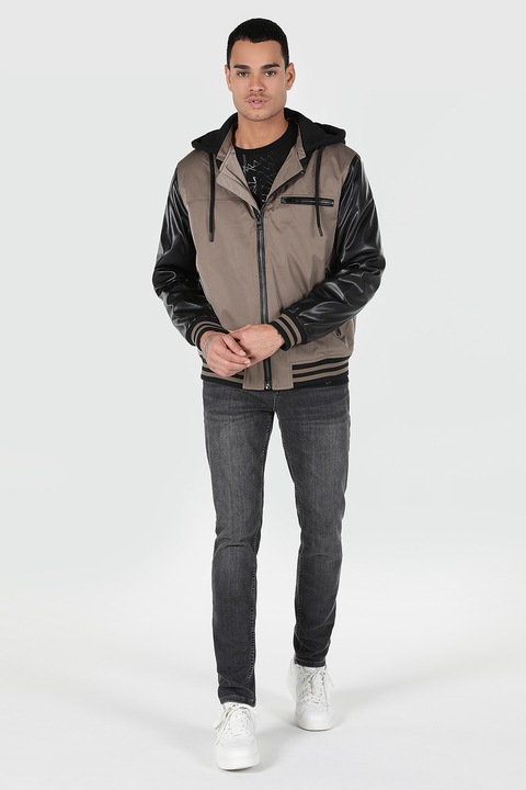 COLIN'S, Зимно яке с качулка, Сиво-кафяв, 2XL