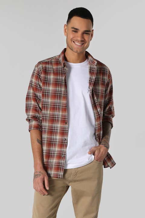 COLIN'S, Camasa in carouri cu guler clasic, Maro, S