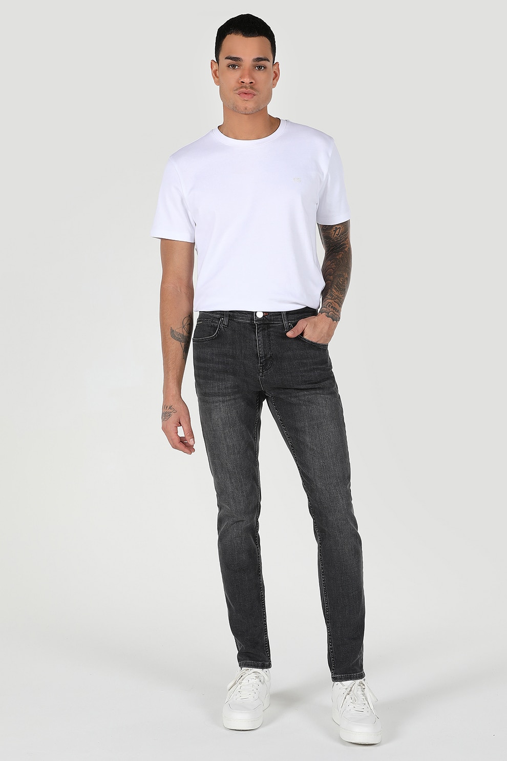 COLIN'S, Blugi slim fit Danny, Gri inchis, W28-L32