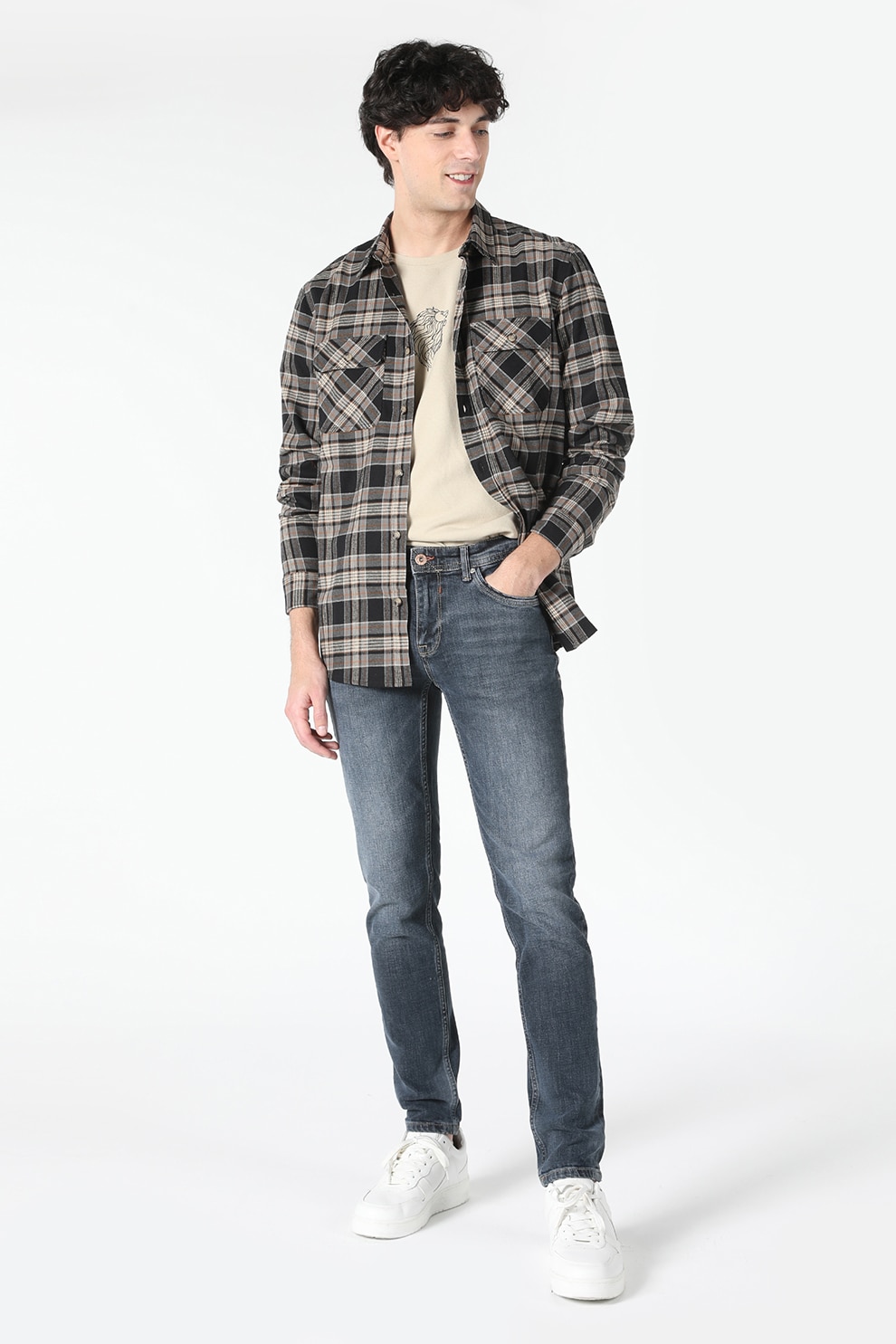 COLIN'S, Blugi slim fit cu aspect decolorat Danny, Albastru prafuit, W29-L32