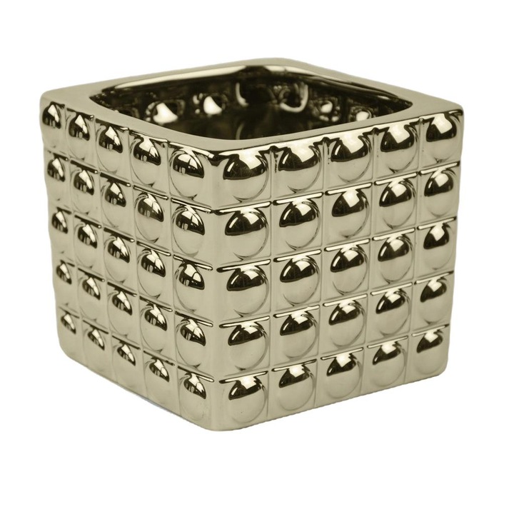 Ghiveci de flori, Polnix, Ceramica, 15 cm, Auriu