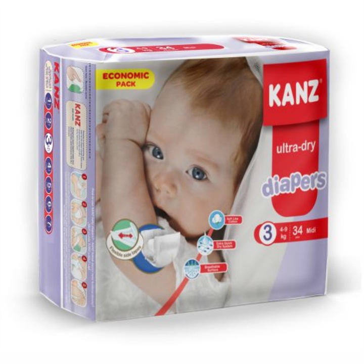 Scutece copii Kanz Midi nr.3, 4-9 kg