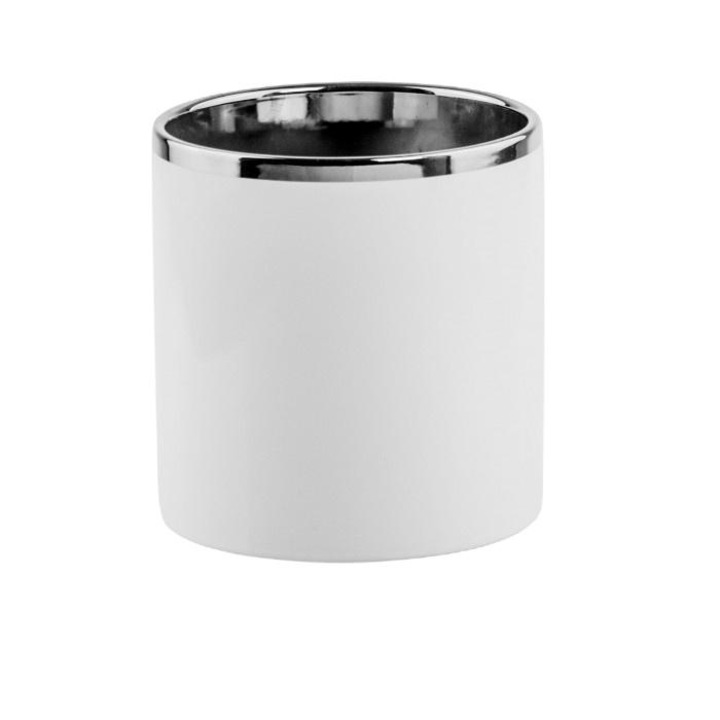 Ghiveci de flori, Polnix, Ceramica, 8 cm, Alb/Argintiu