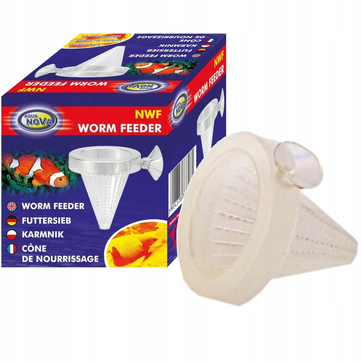 Hranitor acvariu, Aqua Nova, Pentru hrana vie si uscata, Forma conica, Alb