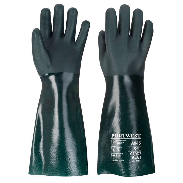 Portwest Duplán mártott PVC védőkesztyű 45cm zöld, méret: XL