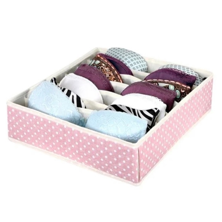 Органайзер за шкаф или чекмедже, за сутиени, розов, на точки, 35 х 30 х 9 см