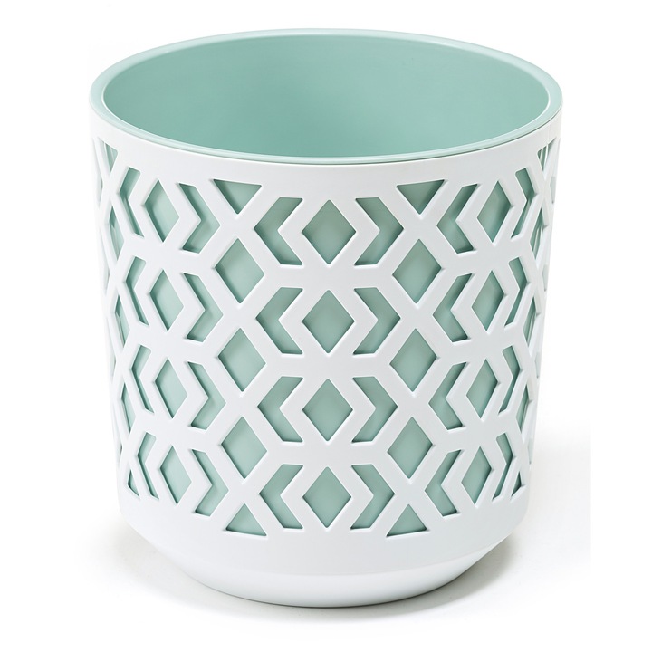 Ghiveci, Lamela, Model Aztec, 32 cm, Plastic, Alb/Verde