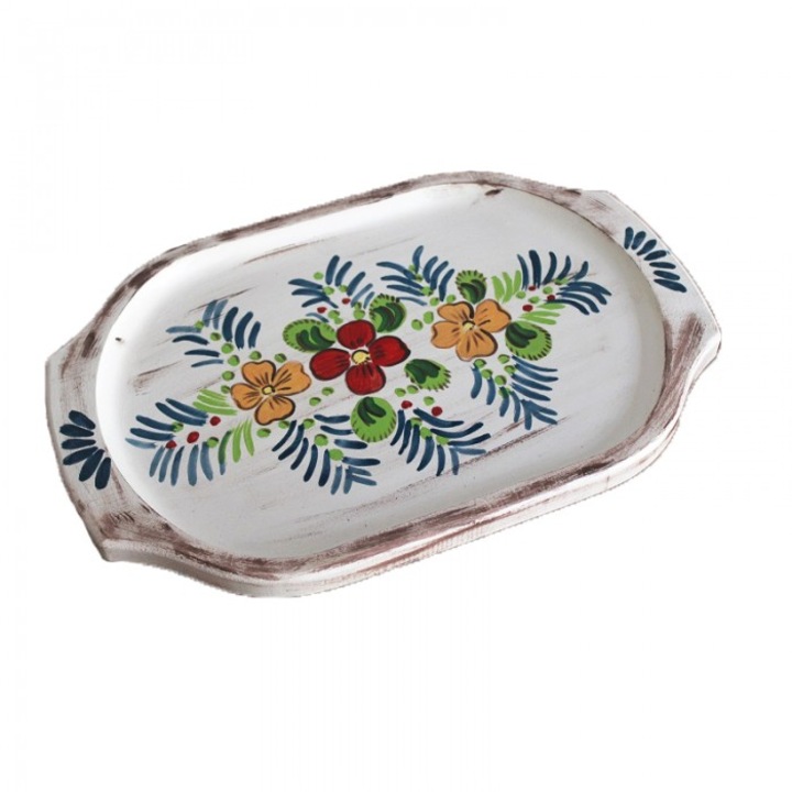 Tava din lemn, pictata manual si lacuita, 20 x 34 cm