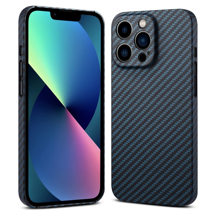 Aramid szálas tok, iPhone 14-hez, PremiumCell, Anti-Shock Protection, Ultra Safe Camera, Kék