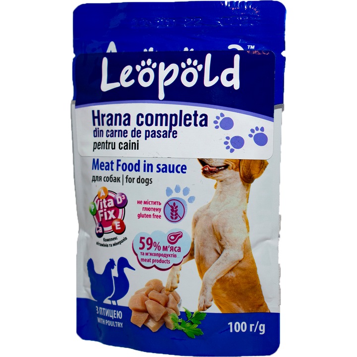 Hrana completa, Leopold, din carne de pasare pentru caini 100g