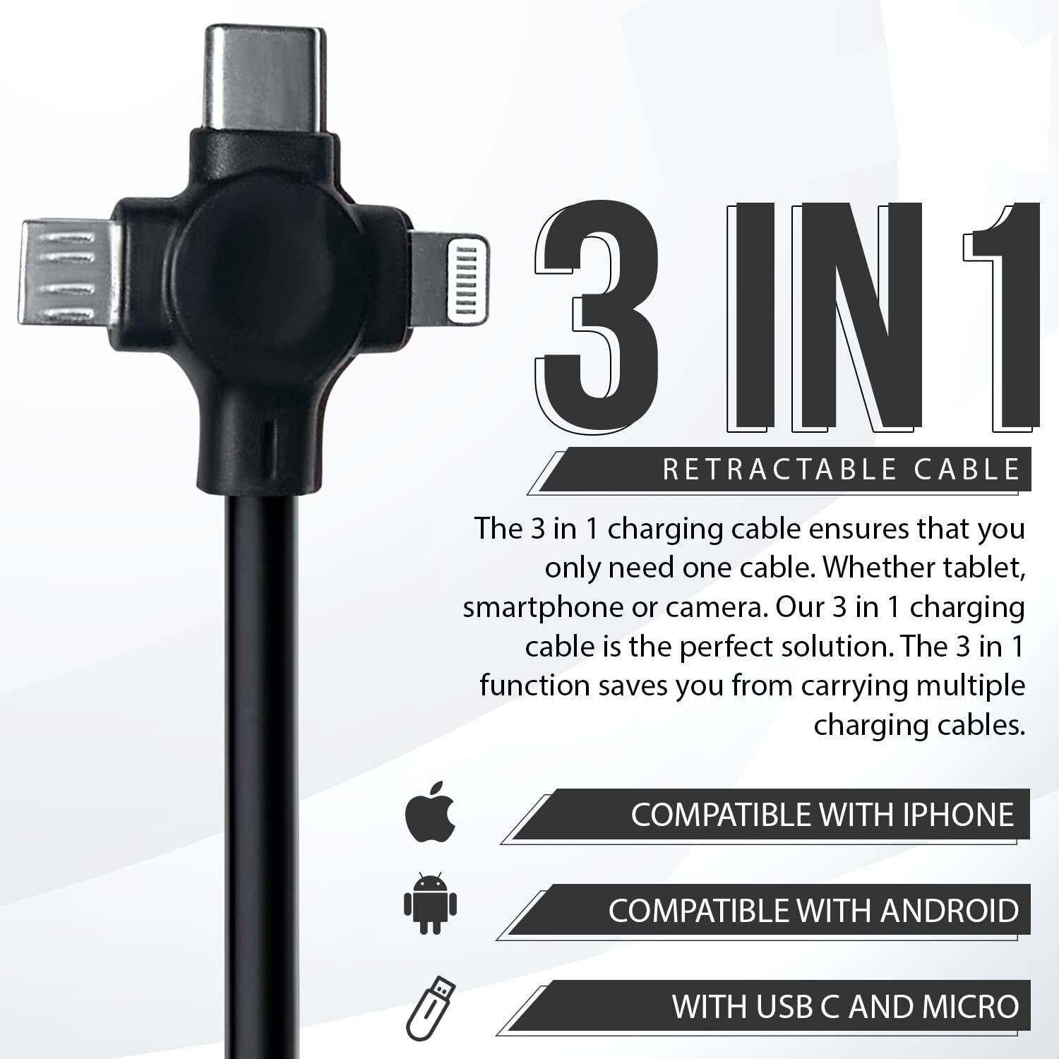 Кабел за данни, 3в1 за USB/ тип Lightning/ MicroUSB/USB-C, 1m, розов ...