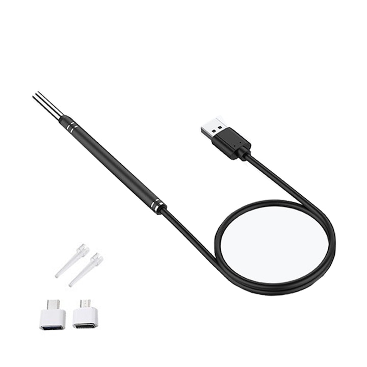 Endoscop pentru urechi, 640x480, USB, Otel inoxidabil, Negru