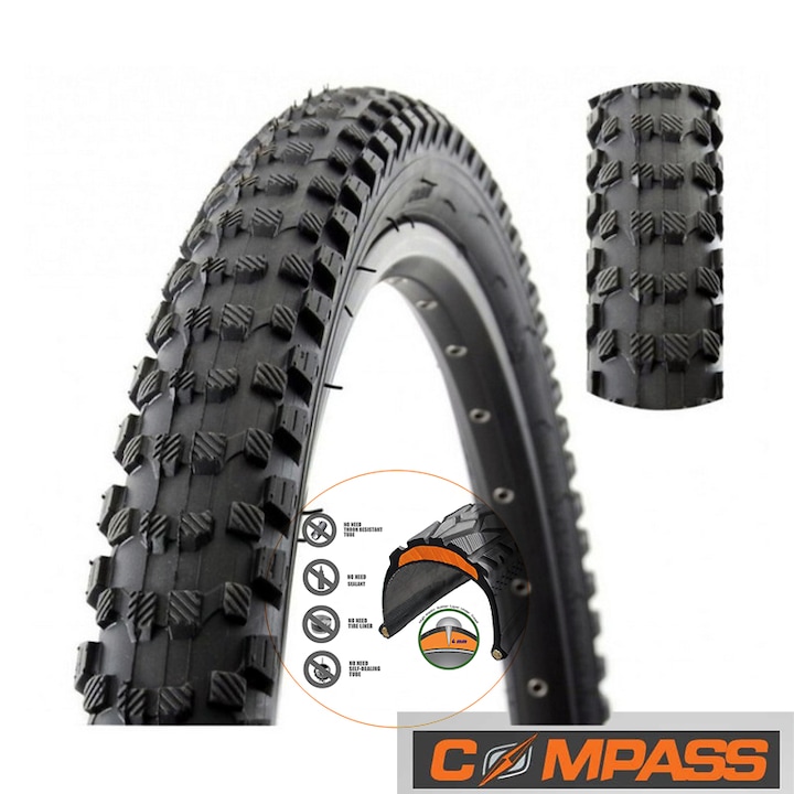 Външна гума за велосипед Compass, 27.5x2.10 (54-584), Защита от спукване, Черна