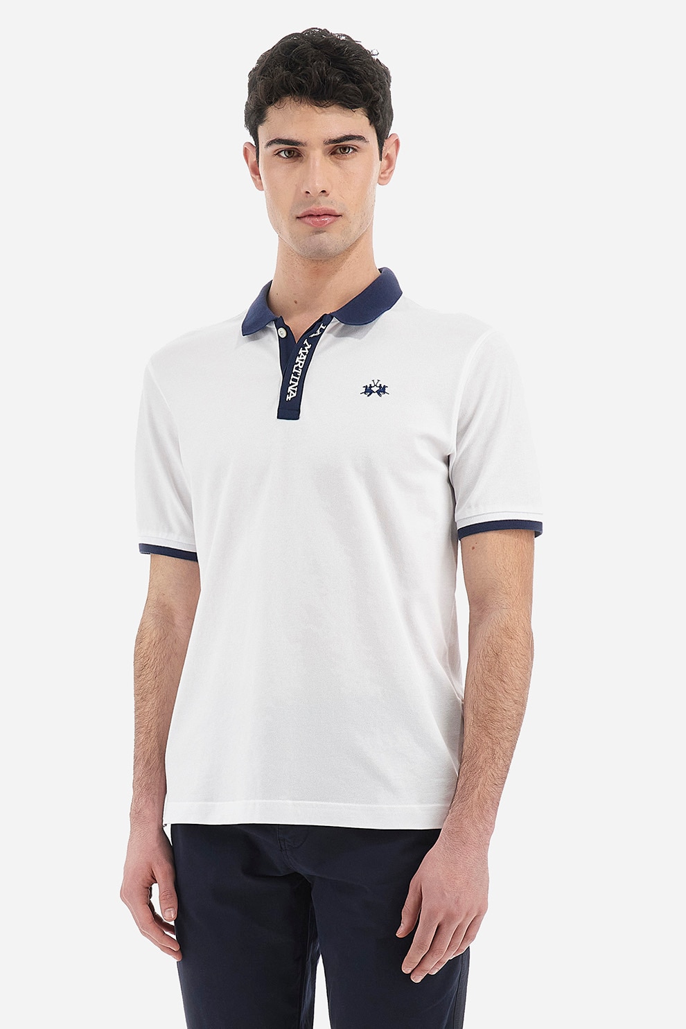 トップス pedestalpolo LA MARTINA, Tricou polo slim fit, cu detalii brodate, Alb, XXL
