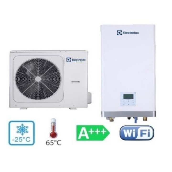 Pompa de caldura Electrolux tip split, pentru incalzire si racire, 10kW, 130mp, A+++ Wi-Fi, alimentare monofazata 220-240V, R32, model EMHP-10V/N8