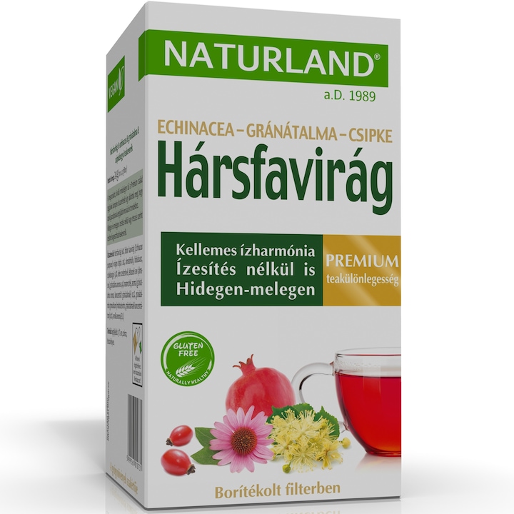 Naturland Prémium Hársfavirág & echinacea & gránátalma & csipkebogyó teakeverék, 20x1,2g