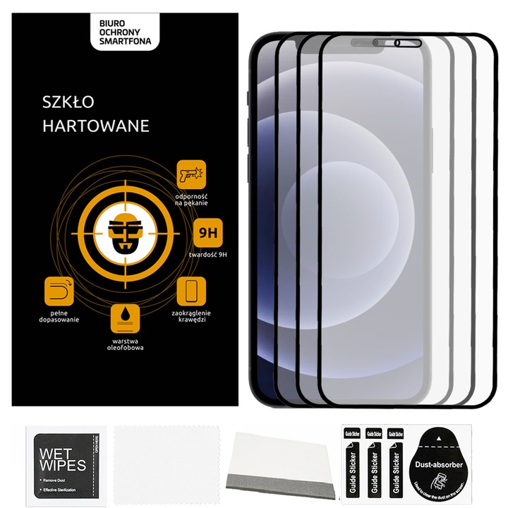 3 db védőüveg fólia készlet, iPhone 12 Minihez, 9H, Full Screen, Fekete