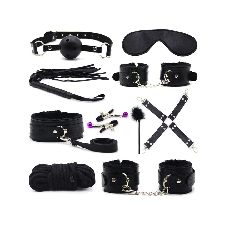 Set 10 Jucarii Erotice -EJANBO BDSM, Bondage sexuale, Jucarii sexuale de plus, Catuse, Zgarda, Bici, Cadouri de Valentine's Day, Negru