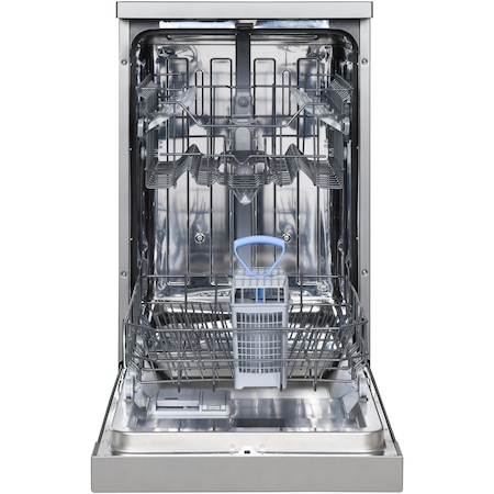 Masina de spalat vase Heinner HDW-FS4552DSE++, 10 seturi, 5 programe, Clasa E, Aquastop, Pornire programata, 45 cm, Argintiu