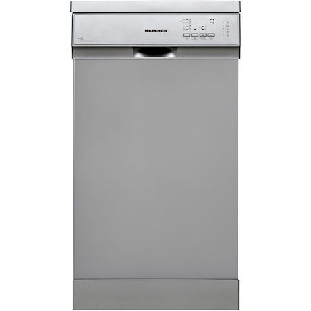 Masina de spalat vase Heinner HDW-FS4552DSE++, 10 seturi, 5 programe, Clasa E, Aquastop, Pornire programata, 45 cm, Argintiu