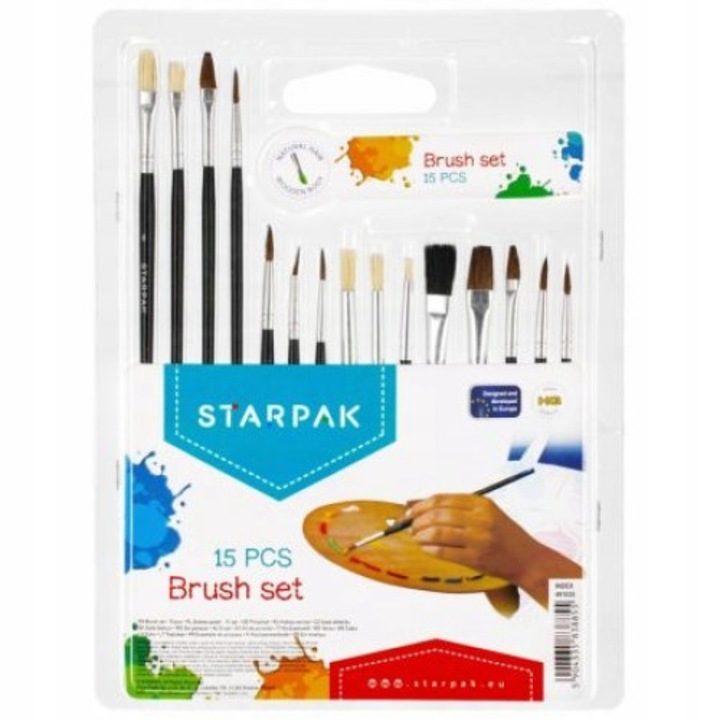 Set 15 pensule de pictura, Starpak, Diferite dimensiuni, Multicolor