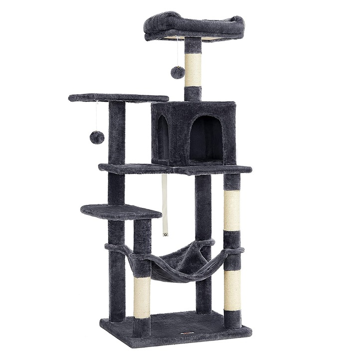 Игрален комплект за котки, 3 нива, с драскалки, хамак, 55 x 45 x 143 см