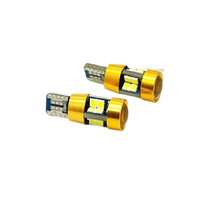 Set 2 bec led auto 16w lupa Canbus T10 cu lupa 2800 lm 12v
