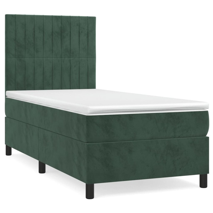Pat box spring cu saltea vidaXL, verde inchis, 100x200 cm, catifea, 52.76 kg