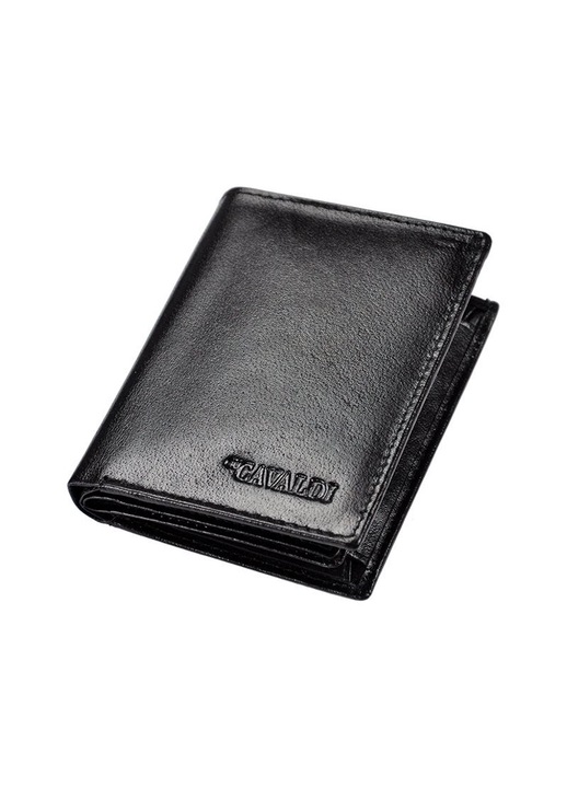 Унисекс портфейл, Cavaldi, Естествена кожа, RFID, 12.5 x 9.5 x 2.5 cm, Черен