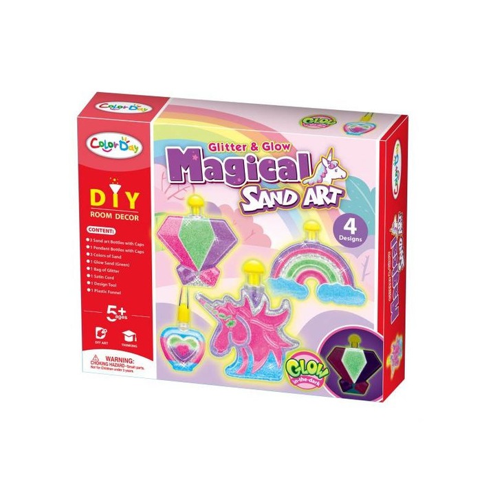 Manyuk Toys 6822171 Sötétben világító homok üvegdísz készlet: Varázslat - 4 db-os
