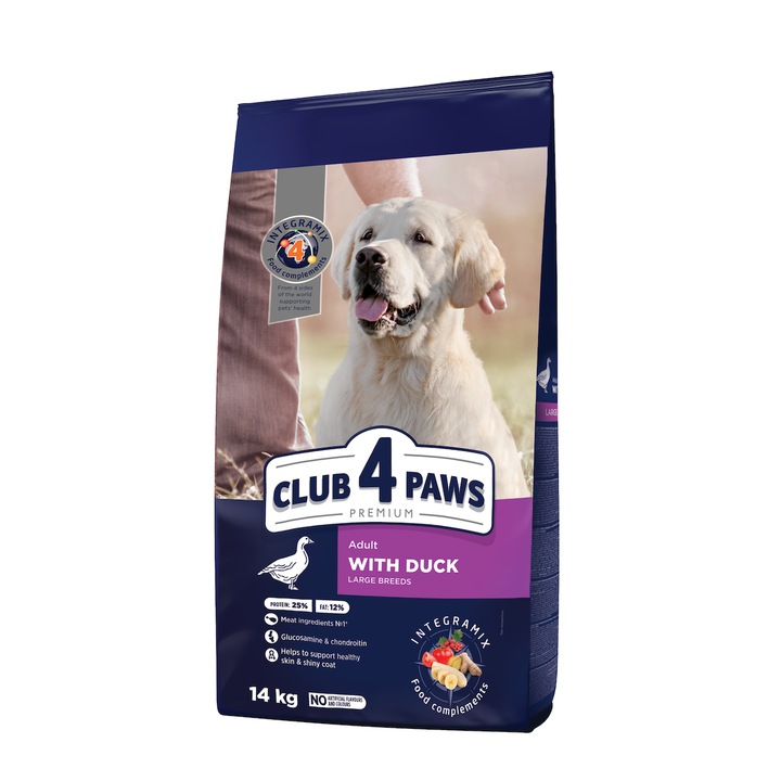 Hrana uscata completa Club 4 Paws Premium pentru caini adulti de talie mare - Rata, 14 kg