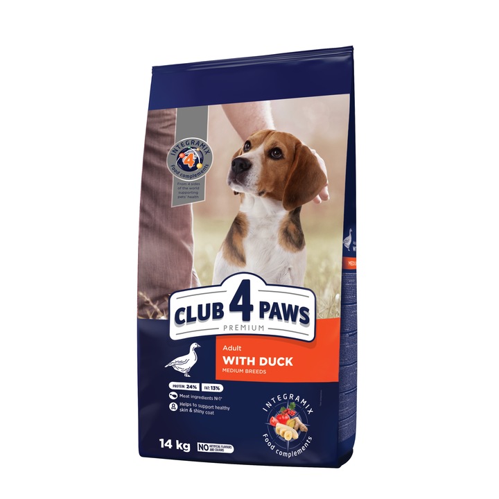 Hrana uscata completa Club 4 Paws Premium pentru caini adulti de talie medie - Rata, 14kg