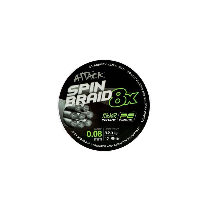 Fir textil Formax Attack Spinbraid X8 Fluo Green 0.10mm 6.92kg 100m