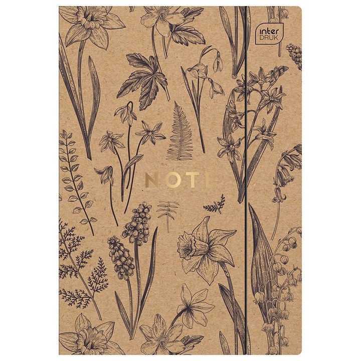 Dosar cu inchidere elastica, Interdruk, Carton, Model Flori, A4, Negru/Maro