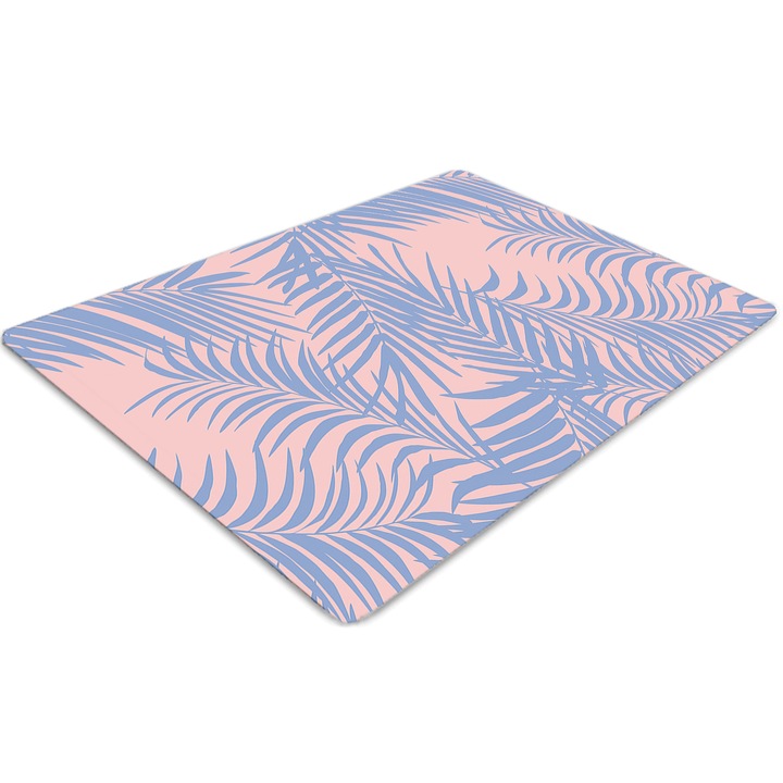 Covor pentru scaun de birou, PVC, frunze albastre, Roz, 140 cm x 100 cm, 010250310030100030860