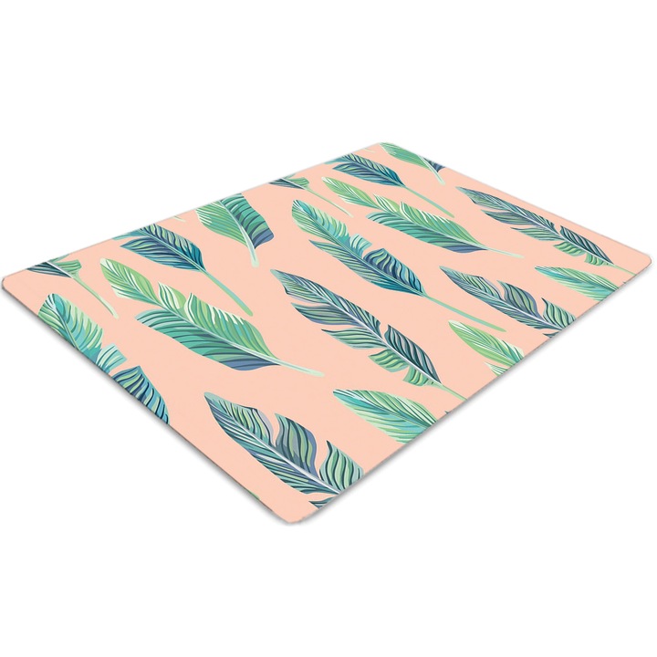 Covor pentru scaun de birou, PVC, frunze de piersic, Verde, 140 cm x 100 cm, 010250310030100029538