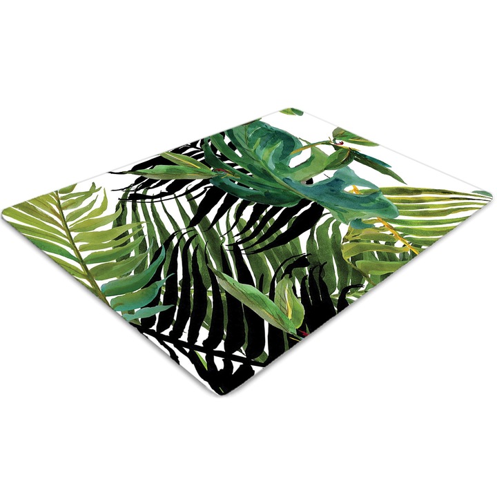 Covor pentru scaun de birou, PVC, frunze tropicale, Verde, 140 cm x 100 cm, 010250310030100029577