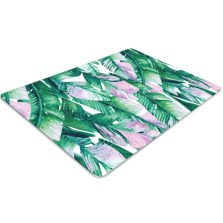 Covor pentru scaun de birou, PVC, frunze pastelate, Verde, 140 cm x 100 cm, 010250310030100029582