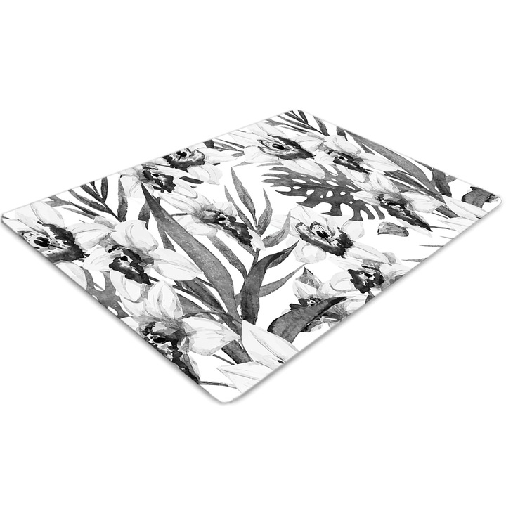 Covor pentru scaun de birou, PVC, frunze si flori, Alb, 140 cm x 100 cm, 010250310030100030335