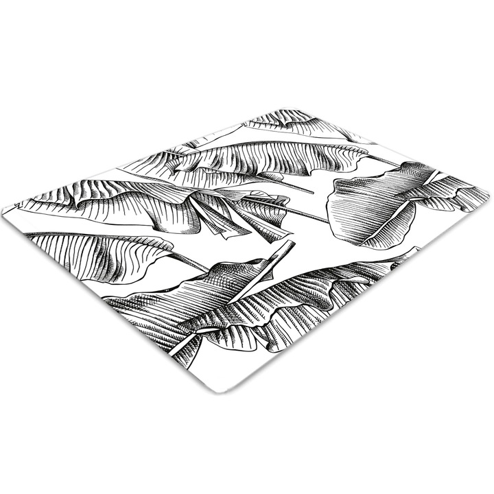 Covor pentru scaun de birou, PVC, frunze negre, Gri, 140 cm x 100 cm, 010250310030100030351