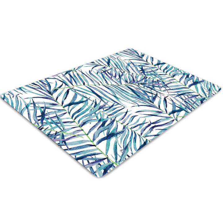 Covor pentru scaun de birou, PVC, frunze exotice, Albastru, 140 cm x 100 cm, 010250310030100030523