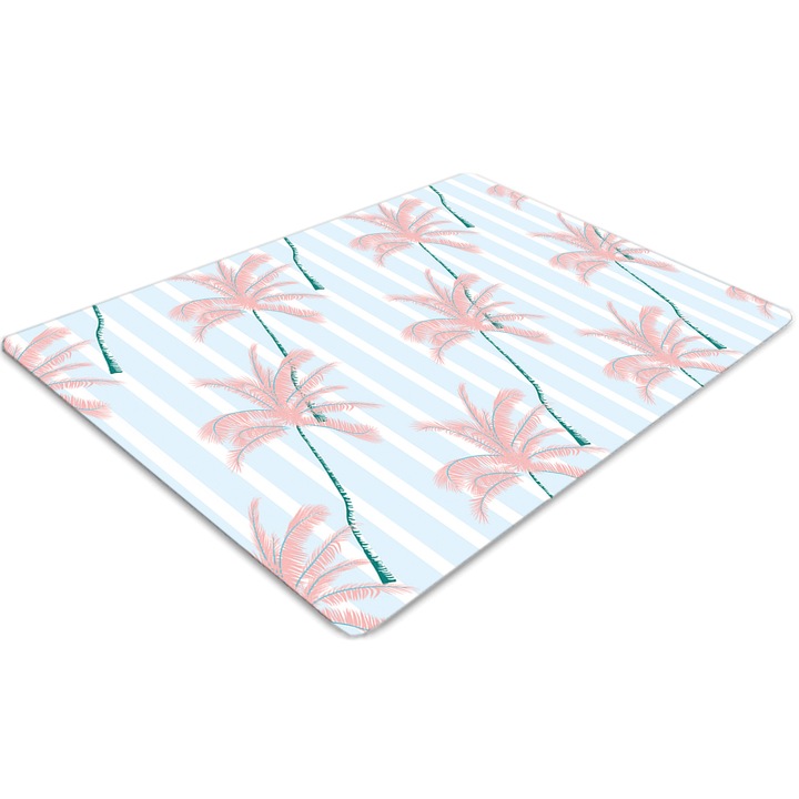 Covor pentru scaun de birou, PVC, frunze de palmier, Albastru, 140 cm x 100 cm, 010250310030100030392