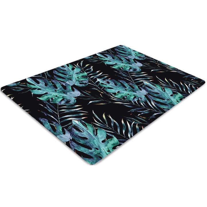 Covor pentru scaun de birou, PVC, frunze intunecate, Albastru, 140 cm x 100 cm, 010250310030100029581