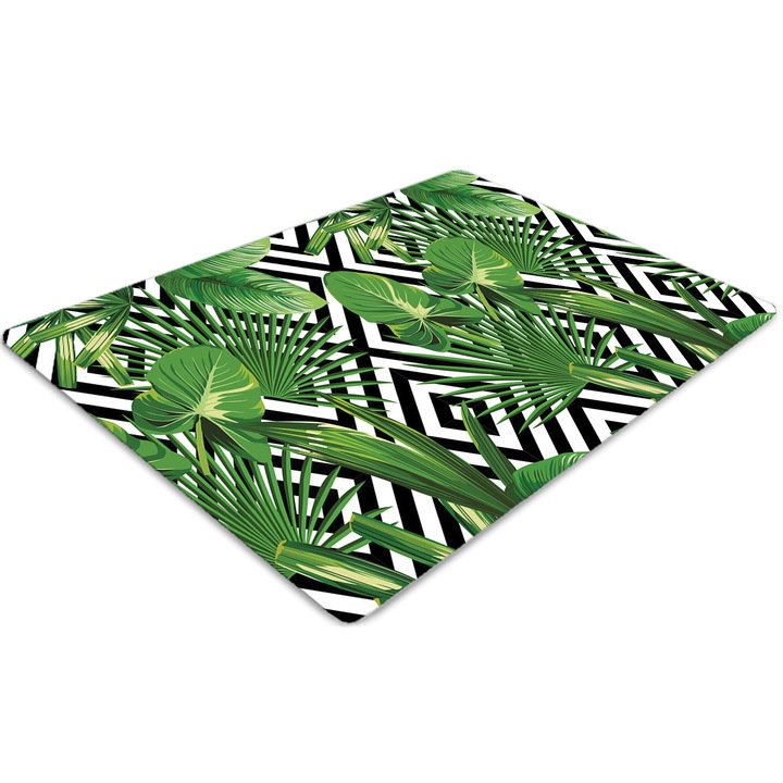 Covor PVC, Tulup, Vinil, Dreptunghi, Frunze geometrice, Verde, 100 cm x 70 cm, 010250310010100006734