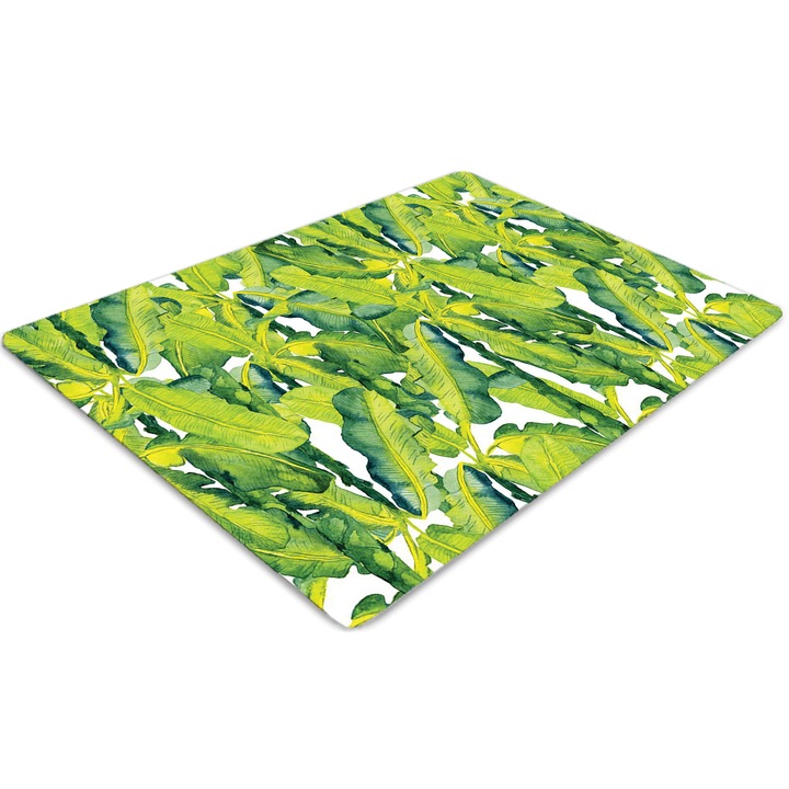 Covor pentru scaun de birou, PVC, frunze de acuarela, Verde, 140 cm x 100 cm, 010250310030100029951